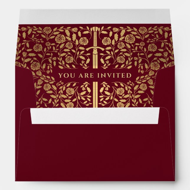 Red Royal Mediaeval Gold Sword Wedding Envelope (Back (Bottom))