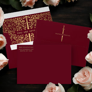 Red Royal Mediaeval Gold Sword Wedding Envelope
