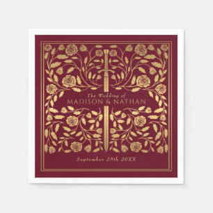 Red Royal Mediaeval Gold Sword Wedding Napkin