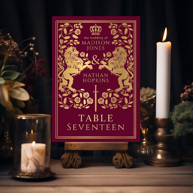 Red Royal Mediaeval Lion Wedding  Table Number (Creator Uploaded)