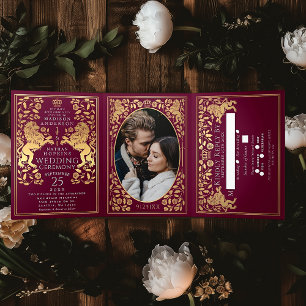 Red Royal Mediaeval Lion Wedding Tri-Fold