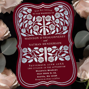 Red Royal Mediaeval Silver Sword Wedding Invitation