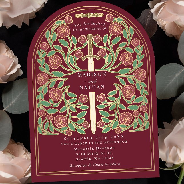 Red Royal Mediaeval Sword Wedding Arch Invitation (Creator Uploaded)