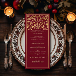 Red Royal Mediaeval Sword Wedding Flat Menu