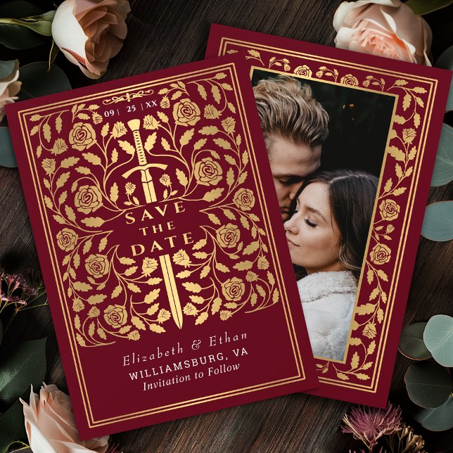 Red Royal Mediaeval Sword Wedding Photo Save The Date (Creator Uploaded)