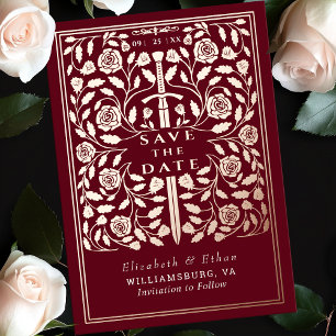 Red Royal Mediaeval Sword Wedding Save the Date