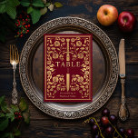 Red Royal Mediaeval Sword Wedding Table Number<br><div class="desc">Celebrate your special day with this Royal Mediaeval Sword Wedding design. The design on the back of the invite is NOT real gold foil. Items are printed exactly as they appear on your screen when you add to the cart, so personalise and add each table number that you need to...</div>