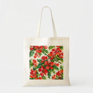 Red Royal Poinciana Floral Botanical Pattern Tote Bag