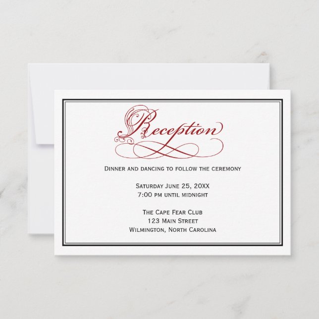 Red Royal Script Wedding Reception Card (Front)