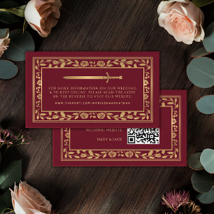 Red Royal Sword Wedding Website RSVP QR Code  Enclosure Card