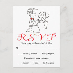Red RSVP Bride & Groom Black And White Wedding Invitation Postcard