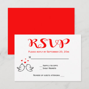 Red RSVP Lovebirds Wedding Engagement Hearts Birds Invitation