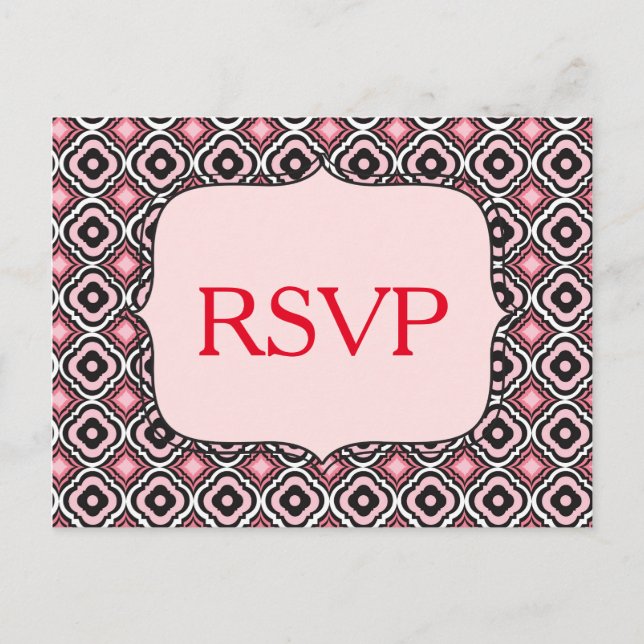 Red RSVP Pink and Black Pattern Invitation Postcard (Front)