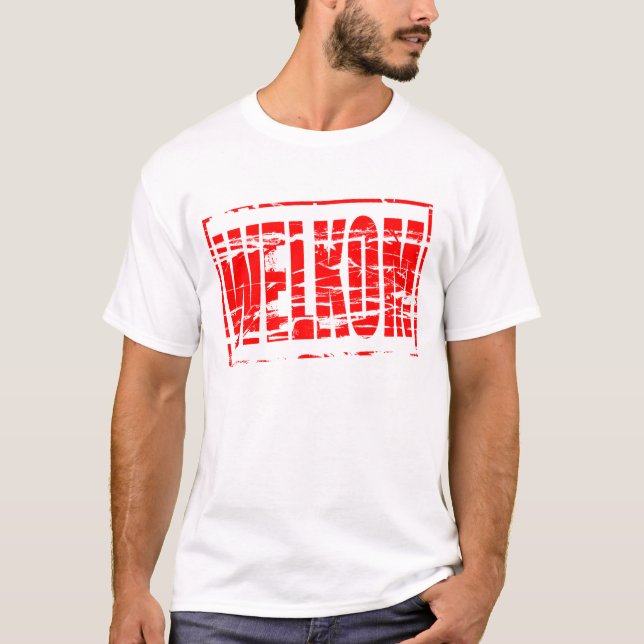 Red rubber stamp effect Welkom (Welcome in Dutch) T-Shirt (Front)