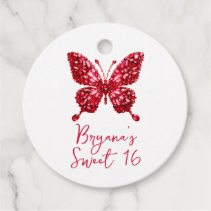 Red Ruby Crystal Butterfly July Birthstone Favour Tags