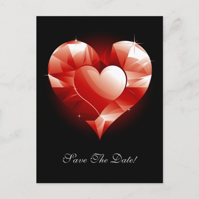 Red Ruby Heart Announcement Postcard (Front)