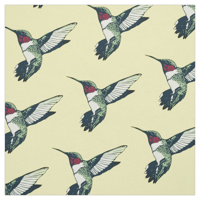 Red ruby throated hummingbird Fabric yellow (Swatch)