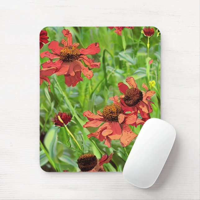 RED RUDBECKIA FLOWERS MOUSE MAT (With Mouse)