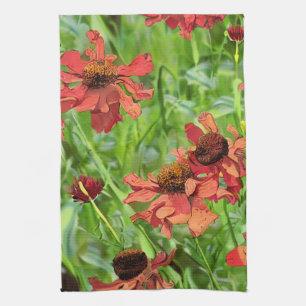 RED RUDBECKIA FLOWERS TEA TOWEL