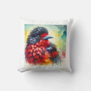 Red ruffed fruitcrow 070824AREF134 - Watercolor Cushion