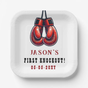 Red Rumble First Knockout Boxing Birthday Paper Plate