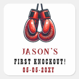 Red Rumble First Knockout Boxing Birthday Square Sticker