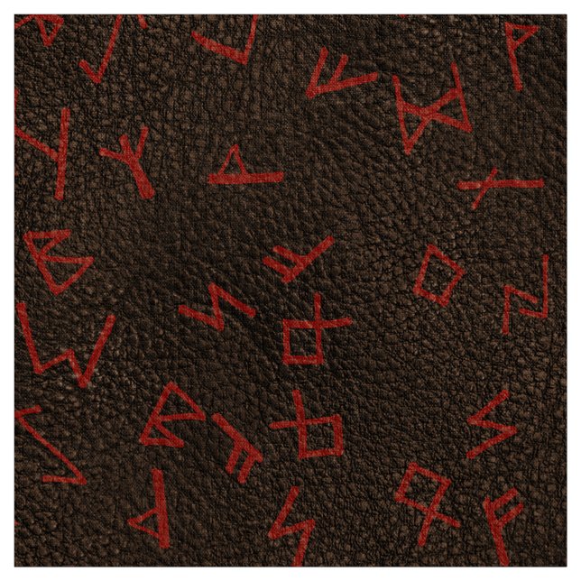 Red Runic Letters on dark (simulated) Leather Fabric (Swatch)