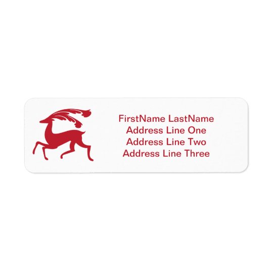 Red Running Christmas Deer Return Address Label