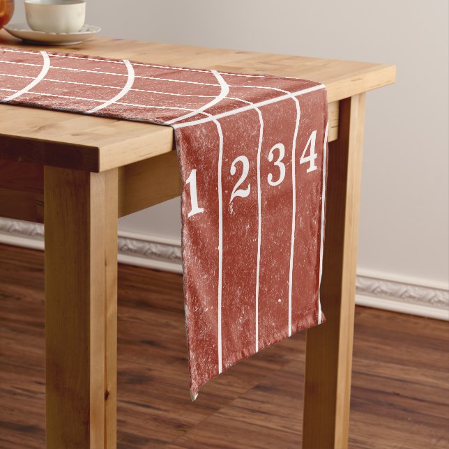Red Running Track Distressed Style Short Table Runner (In Situ)