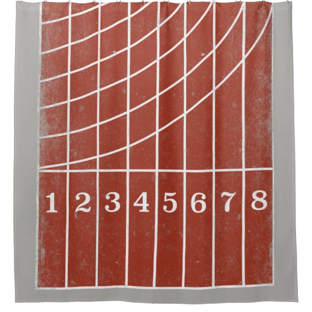 Red Running Track Distressed Style Shower Curtain (Front)