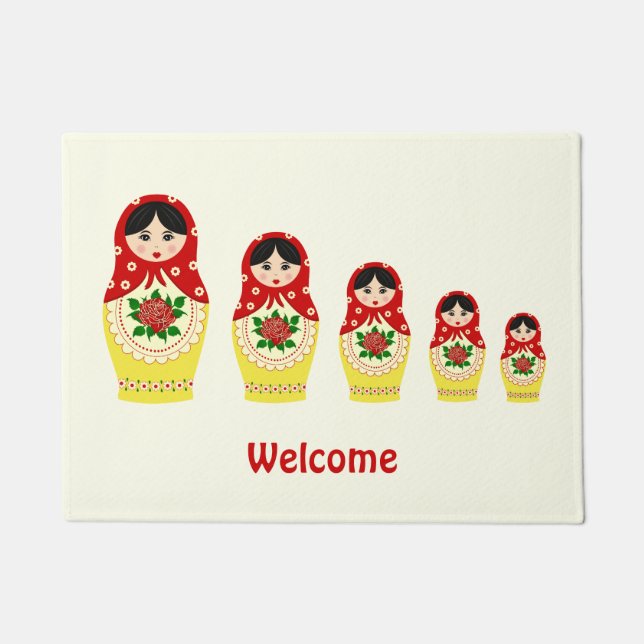 Red russian matryoshka nesting dolls doormat (Front)