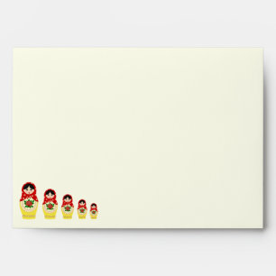 Red russian matryoshka nesting dolls envelopes