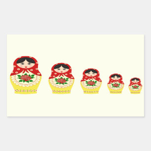 Red russian matryoshka nesting dolls rectangular sticker