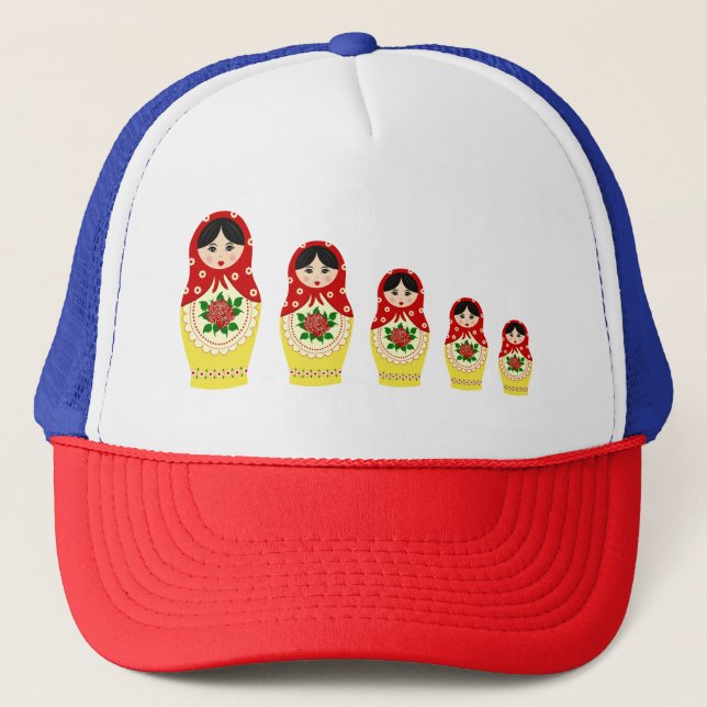 Red russian matryoshka nesting dolls trucker hat (Front)
