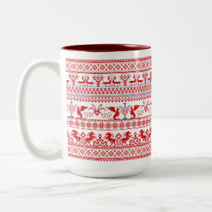 Red russian traditional ornament Two-Tone coffee mug