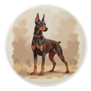 Red Rust Brown Doberman Pinscher Dog Ceramic Knob