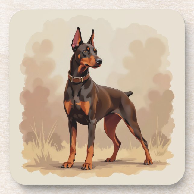 Red Rust Brown Doberman Pinscher Dog Coaster (Front)