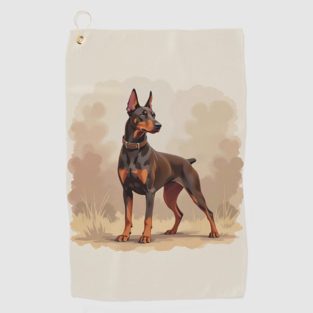 Red Rust Brown Doberman Pinscher Dog Golf Towel (Front)