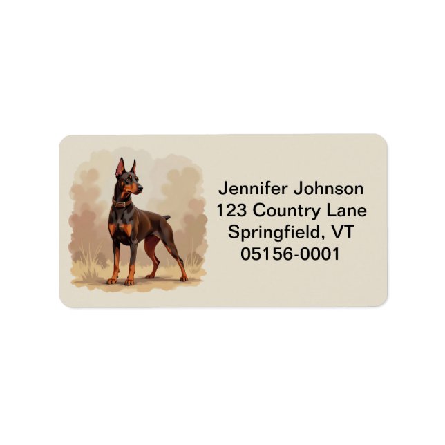 Red Rust Brown Doberman Pinscher Dog Label (Front)