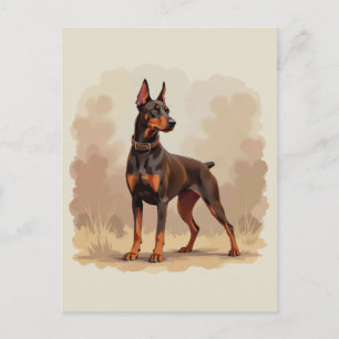 Red Rust Brown Doberman Pinscher Dog Postcard