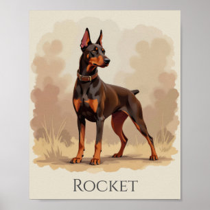 Red Rust Brown Doberman Pinscher Dog Poster