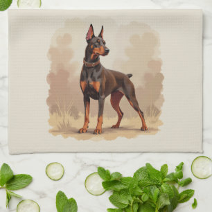 Red Rust Brown Doberman Pinscher Dog Tea Towel