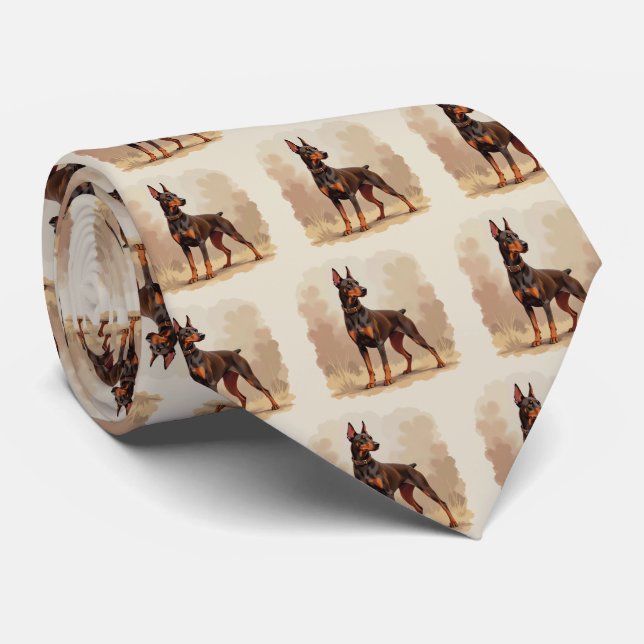 Red Rust Brown Doberman Pinscher Dog Tie (Rolled)