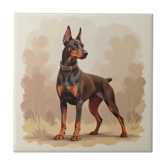 Red Rust Brown Doberman Pinscher Dog Tile (Front)