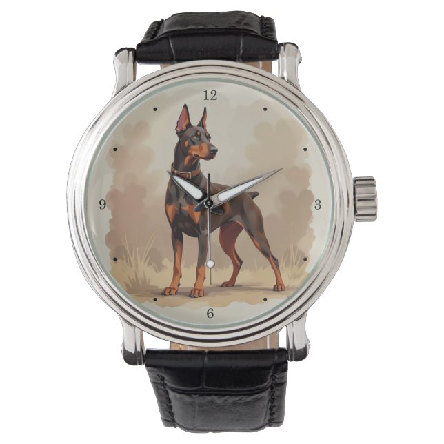 Red Rust Brown Doberman Pinscher Dog Watch (Front)