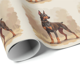 Red Rust Brown Doberman Pinscher Dog Wrapping Paper