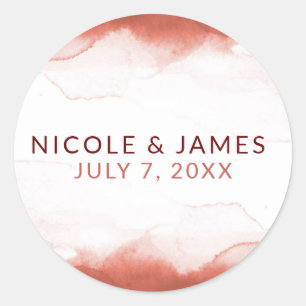 Red Rust Clay Watercolor Modern Chic Wedding Classic Round Sticker