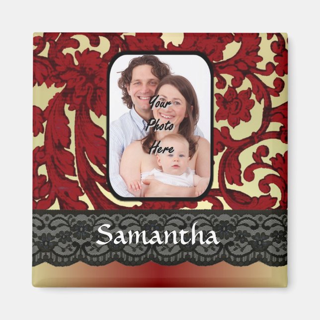 Red rust damask magnet (Front)