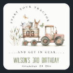 Red Rust Farm Animals Tractor Kids Birthday Square Sticker<br><div class="desc">If you need any other matching product or customisation,  kindly message via Zazzle.</div>