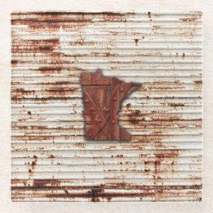Red Rust Minnesota Shape Glass Coaster